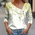 thumbnail image 3 of Button Shirts for Womens Long Sleeve Dressy Shirt Fashion Floral Printed Blouses Casual Button-Up Loose T-shirt V-Neck Lapel Pullover Top Yellow XXL, 3 of 5