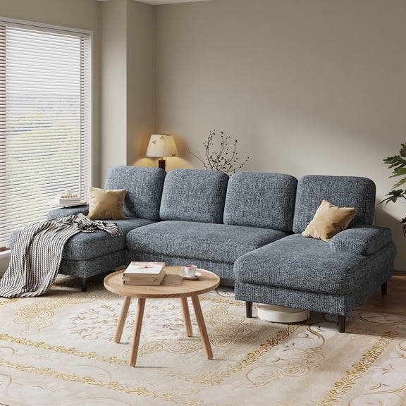 CONCETTA U Shaped Sectional Sofa Couches with Double Chaise 4-Seat Set, Chenille Fabric Cushion for Living Room Home Furniture, Dark Grey