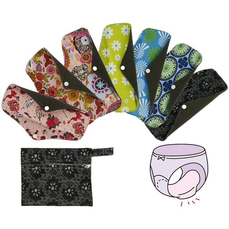 HOTBEST 7PCS Reusable Menstrual Pads Waterproof Bamboo Charcoal Sets  Washable Sanitary Menstrual Cloth Pads Panty Liners -Panty Liner Regular  Heavy Flow 