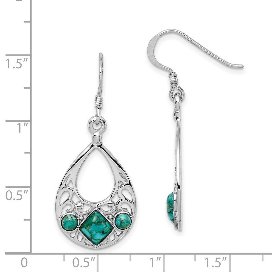 925 Sterling Silver Rhodium Plated Simulated Turquoise Shepherd Hook Earrings 39x17mm Wide Stud Earring for Women