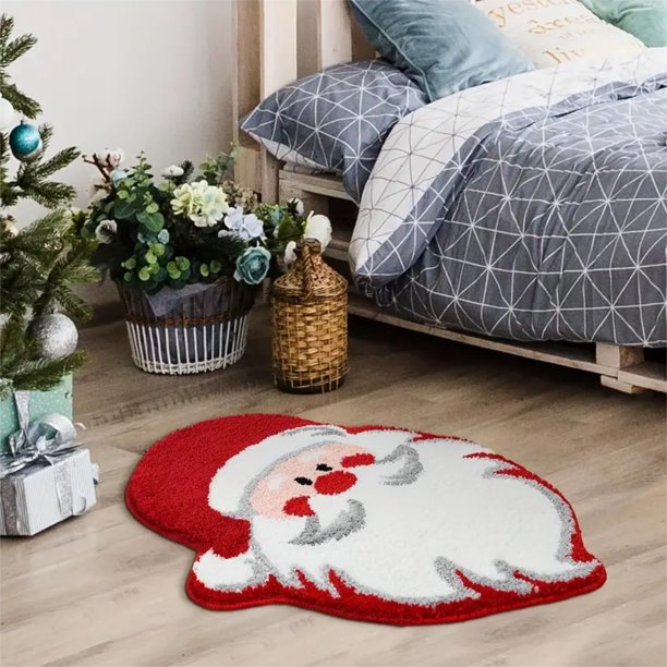 Teissuly Christmas Irregular Santa Claus Shape Area Rug, Indoor Non-Slip Machine Washable Rug, Non-Shedding Mat For Bedroom Living Room Office Nursery Room Home Decor Teissuly WER2023112001569