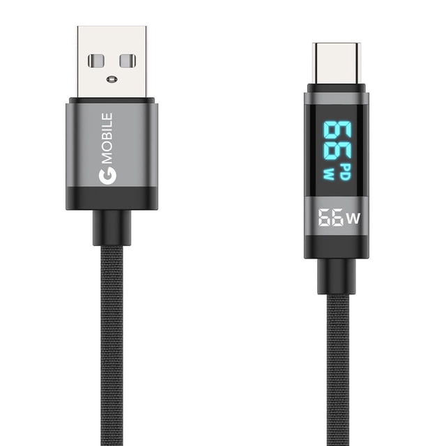 Cable GMobile Tipo-C A USB, 1m, 66W, trenzado, pantalla led, negro