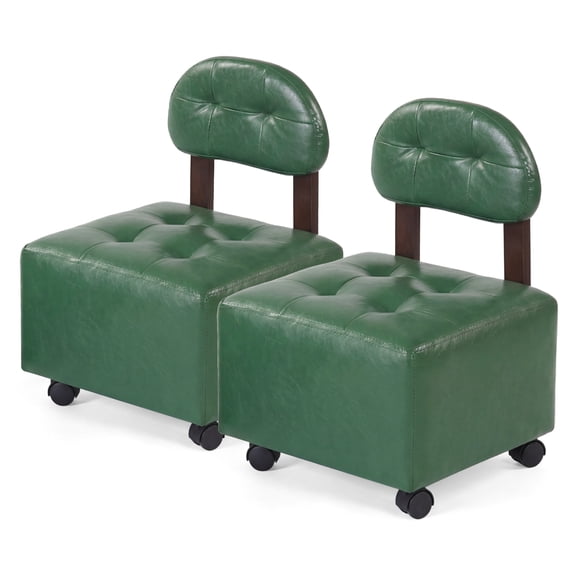 Gymax Rolling Footrest Stools Set of 2 Upholstered Square Ottoman 330 LBS Max Load