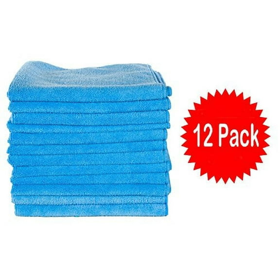 Real Clean MIC_MBLUE_12 Workhorse Professional Grade Microfiber Towel Chemical and Water Safe Material 16 inch x 16 inch (Pack of 12) (Blue)