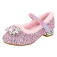 thumbnail image 2 of ZHOGXU Baby Kids Girls Sneakers Non Slip Thick Heeled Bow Design Sequins Comfortable Warm Elegant Shoes For Party Daily Wear,Pink,5.5-6 Years, 2 of 4