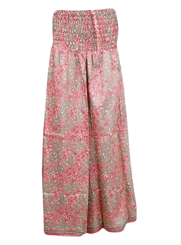 Mogul Women's Vintage Long Skirts Pink Silk Sari Swirling Divided Maxi Skirt