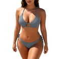 thumbnail image 3 of QIUOMBBP Women's Halter Bikini Set Triangle String Swimsuit Top with Tie Side High Cut Bottom Two Piece Bathing Suit for Beach Vacation Gray L, 3 of 6