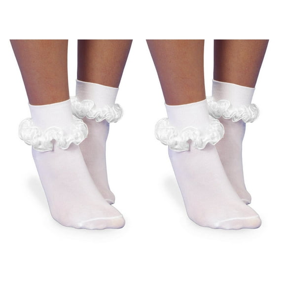 Jefferies Socks Girls Seamless Sheer Ribbon Tutu Trim Turn Cuff Socks 2 Pair Pack