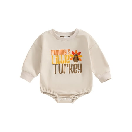 

Mioliknya Baby Girl Thanksgiving Long Sleeve Crewneck Letter Turkey Print Romper