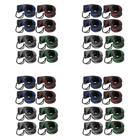 32Pcs Fishing Rod Sleeve Sock,Fishing Rod Cover Scalable Braided Mesh Rod Sleeve Fishing Tools Accessories with Lanyard