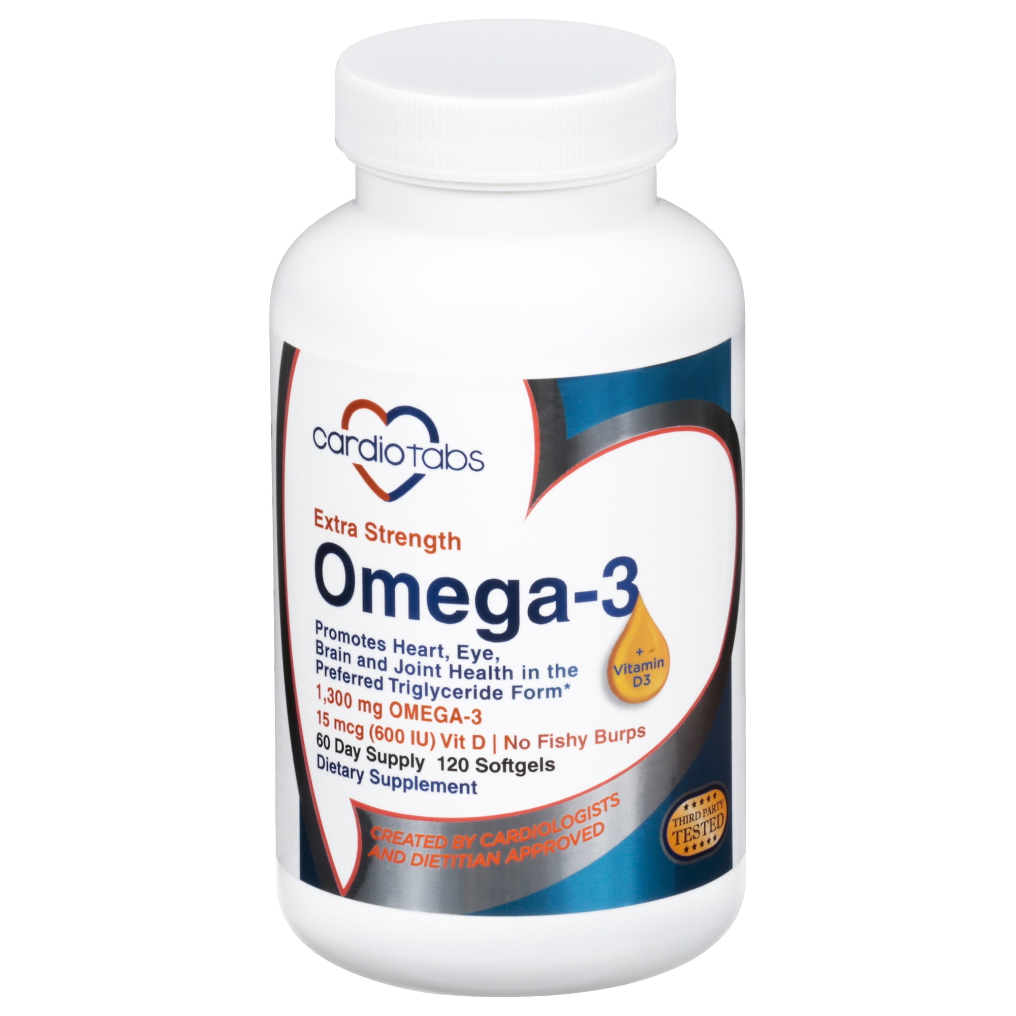 Cardiotabs Extra Strength Orange Berry Omega-3 + Vitamin D3 Dietary Supplement Softgels 120 ct Bottle