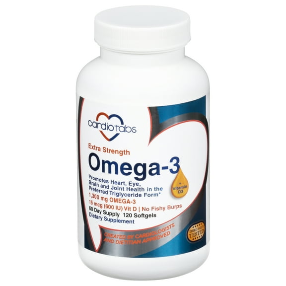 Cardiotabs Extra Strength Orange Berry Omega-3 Vitamin D3 Dietary Supplement Softgels 120 ct Bottle