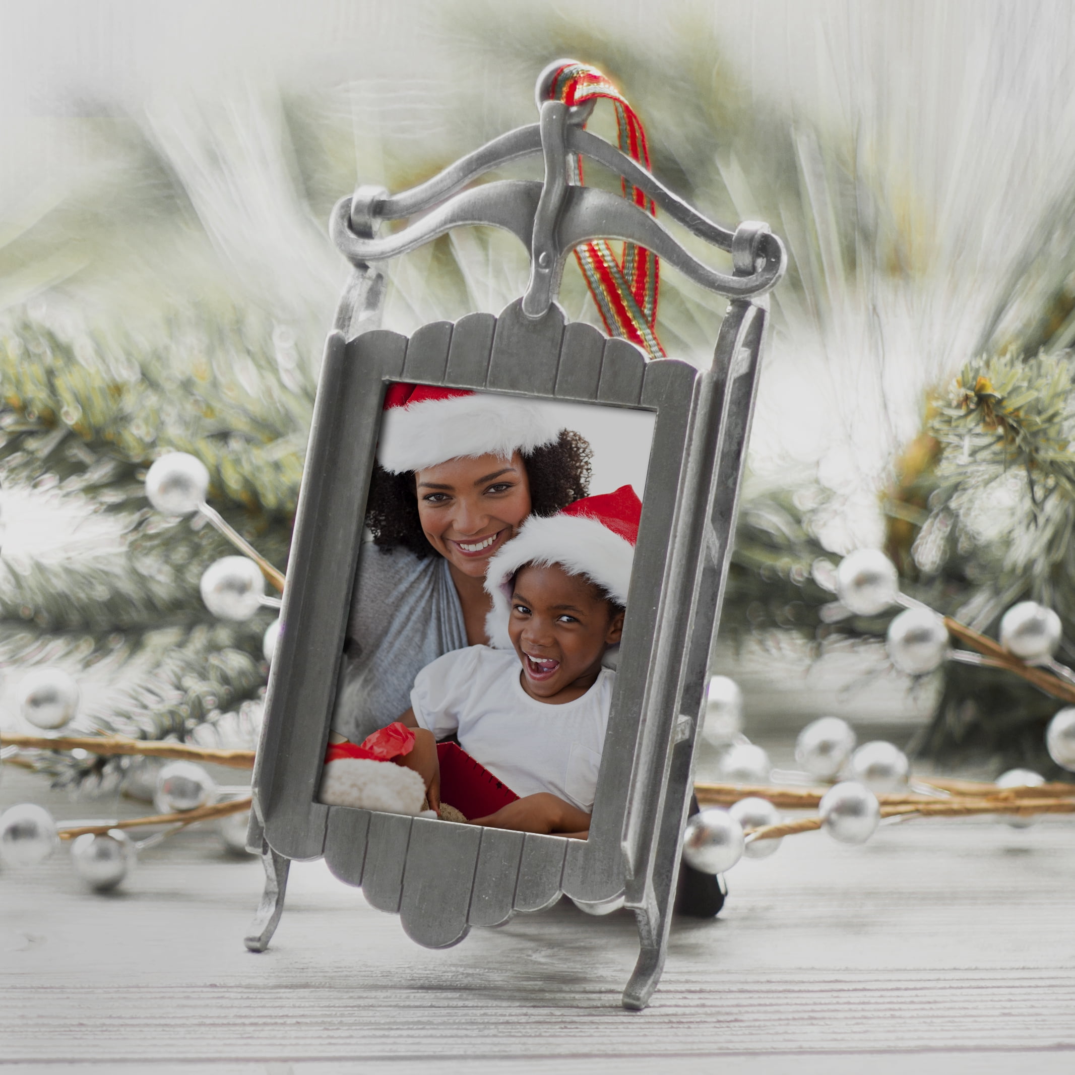 Pewter Sled 2" x 3" Photo Ornament Picture Frame - Pack of 24