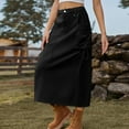 thumbnail image 4 of Mrat Plaid Skirts for Ladies Women's Spring/Summer Denim Casual Wear Pocket Skirt Casual Mid Length Skirt Linen Skirt S-114 Black XXL, 4 of 6