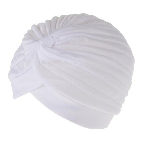 Milageto 4xWomen's Twisted Pleated Turban Hat Hijab Cap Head Wrap Chemo Indian White 4 Pcs