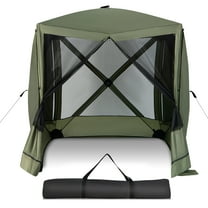 Costway 6.7 FT x 6.7 FT 4-Panel Pop up Camping Gazebo Quick-Set with 2 Sunshade Cloths Green