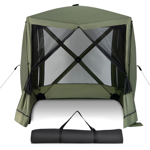Costway Carpa plegable de 4 paneles para acampar, de montaje rápido, con 2 toldos parasol, color verde
