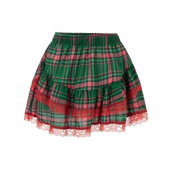 Michellecmm Women's Plaid Print Mini Skirts Elastic Waist Holiday A-Line Skirts Layered Ruffle Skirts