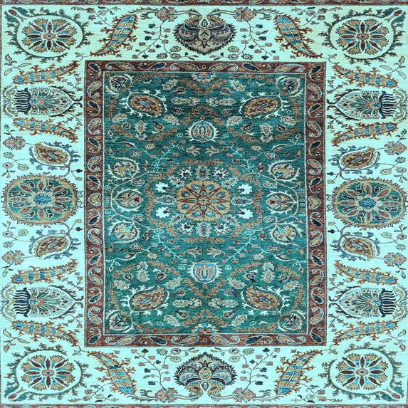 Ahgly Company Indoor Square Oriental Light Blue Traditional Area Rugs, 5' Square
