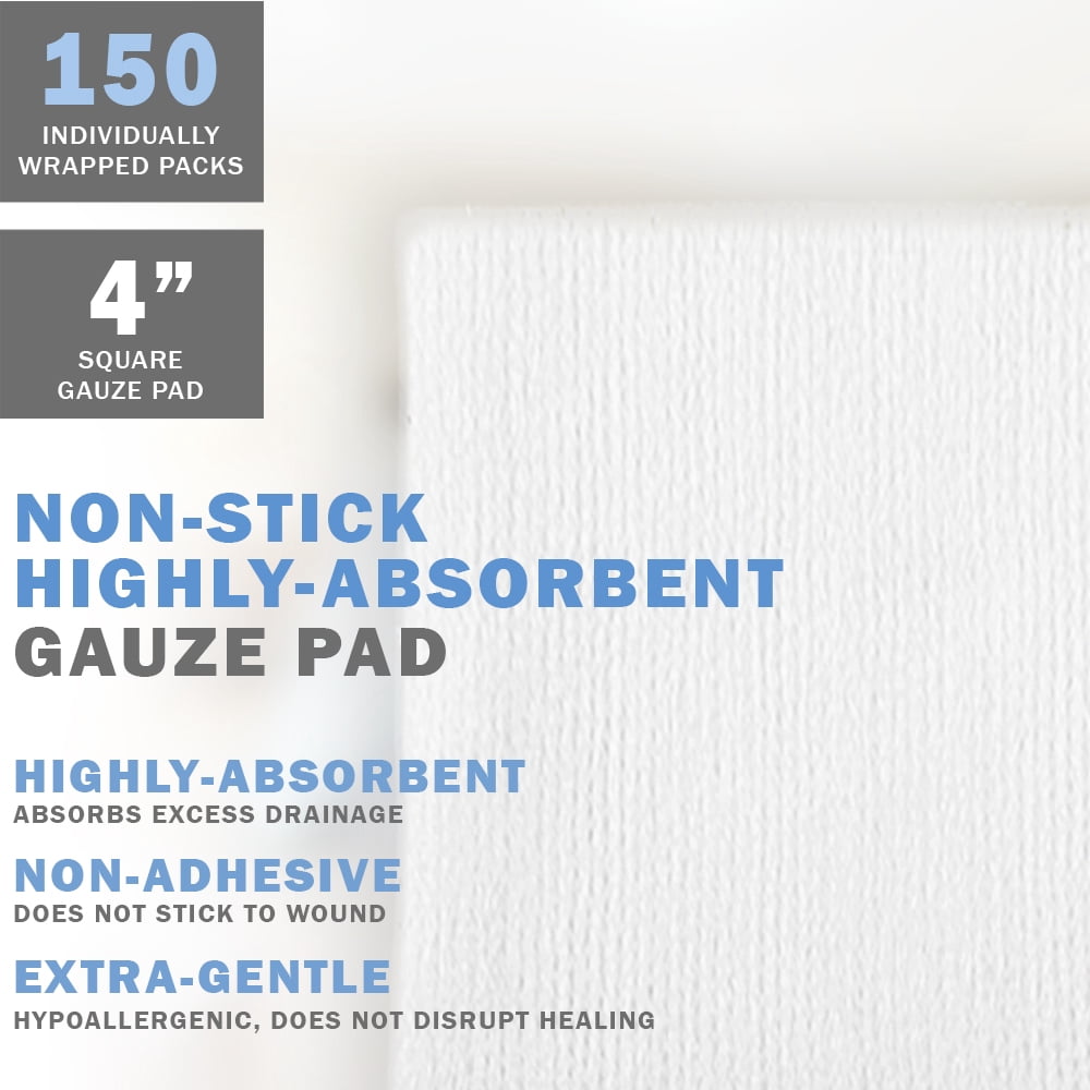 EVERLIT [Extra-Thick] 4''x4'' Sterile Gauze Pad 12-Ply, 150 Pack, Individual Wrapped, Ultra Absorbent Large Non-Woven Medical Gauze Sponges for Wound Care Home First Aid Kit
