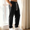 thumbnail image 5 of LODIENY Mens Double Sided Fleece Large Size (S-5XL) Pants Baggy Straight Leg Open Bottom Stretch Drawstring Heavyweight Warm Lounge Sweatpants with Pockets Black XXXXXL, 5 of 8