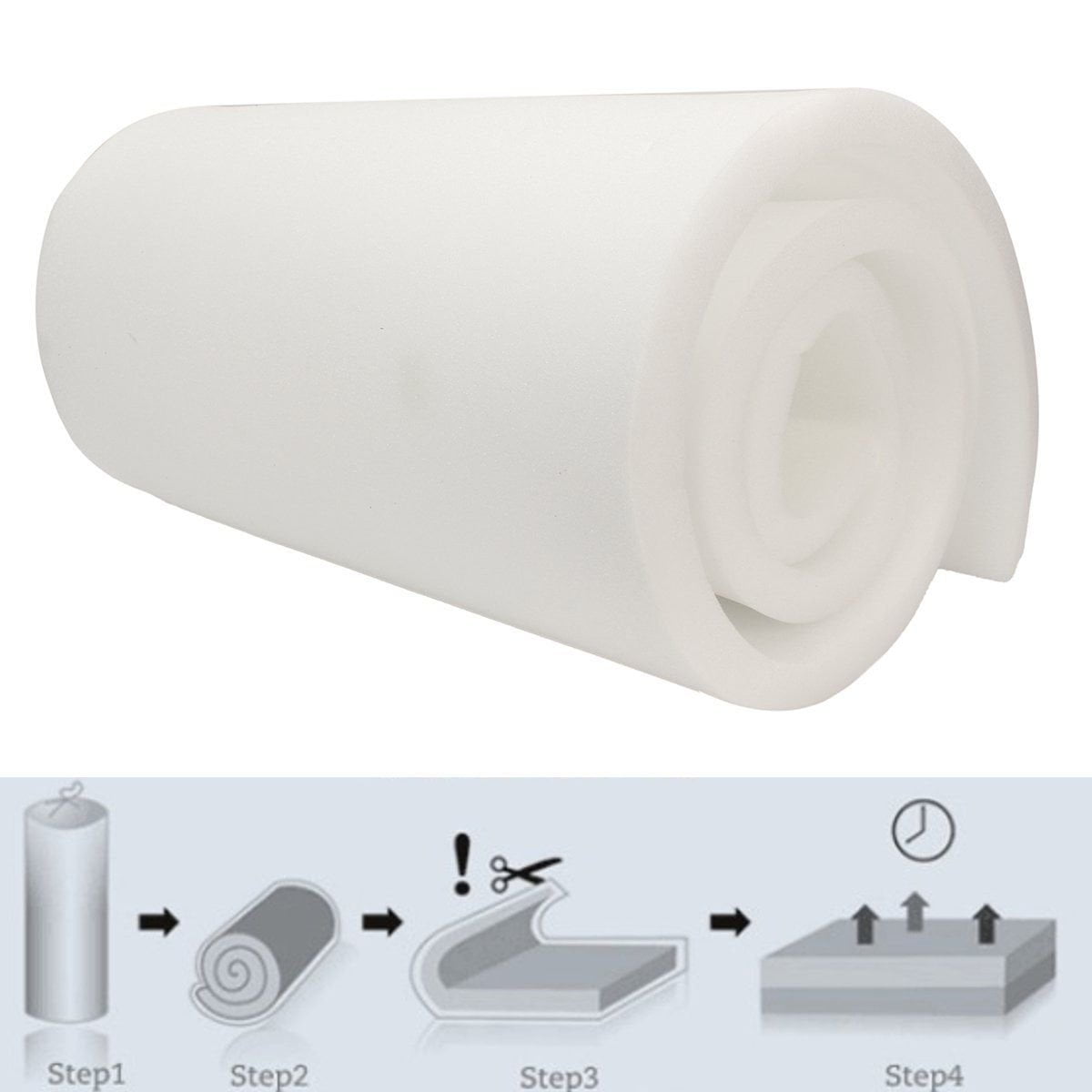 AK Trading Co. High Density Upholstery Foam Cushion, Polyurethane Foam Sheet - Made in USA - 1 H x 24 W x 72 L,White