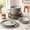 Earthy Sage-Service for 4, variant on Olive Maroon Stoneware Dinnerware Set, Service for 4, 12 Piece Rustic Tableware
