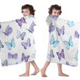 thumbnail image 4 of White Blue Purple Butterfly Pattern Hooded Bath Towel，60"x35" for Ages 3 To 12 Kids, Quick Dry Lightweight Soft Microfiber Hood Beach Towel Cover Up for Kids, 4 of 7