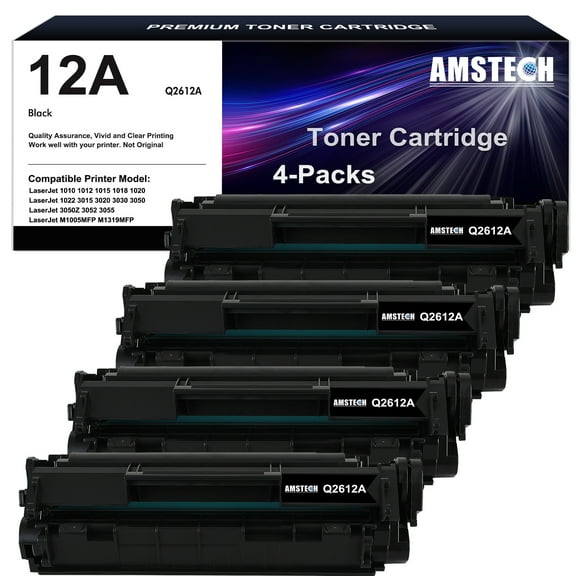 12A 1022 Compatible Toner Black Ink Cartridge for HP 12A Q2612A 1020 Laserjet 1022 1020 1010 1012 M1319 MFP 3055 3050 3030 3020 3050 M1005 MFP 1015 1018 3015 3050z 3052 3055 Printer (Q2612AC | 4-Pack)