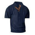 thumbnail image 5 of Men's Corduroy Solid Color Stand Collar Short Sleeve Ribbed Sweatshirt, Spring Summer Casual Pullover,Navy,M, 5 of 8