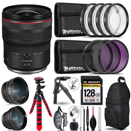 Canon RF 14-35mm f/4 L IS USM Lens - 3 Lens Kit + Tripod + Backpack - 128GB Accessory Bundle