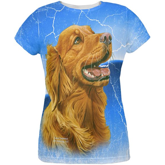 Golden Retriever Live Forever All Over Womens T Shirt Multi SM