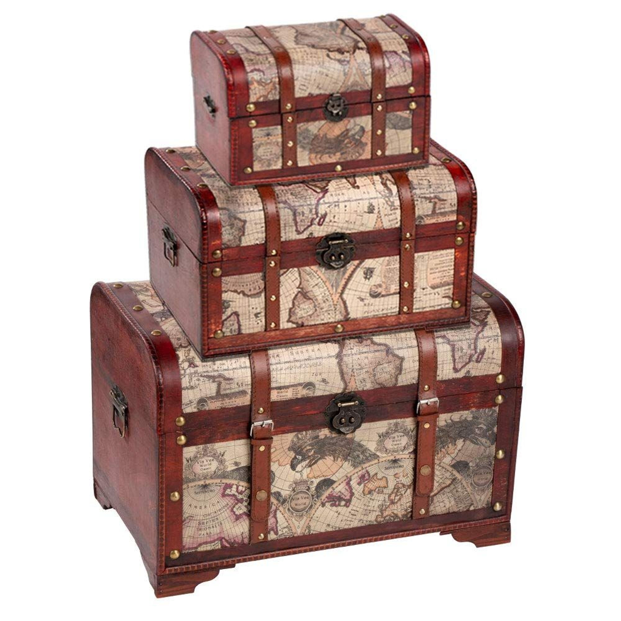 Old Fashioned Medium Wood Storage Trunk Wooden Treasure Chest 