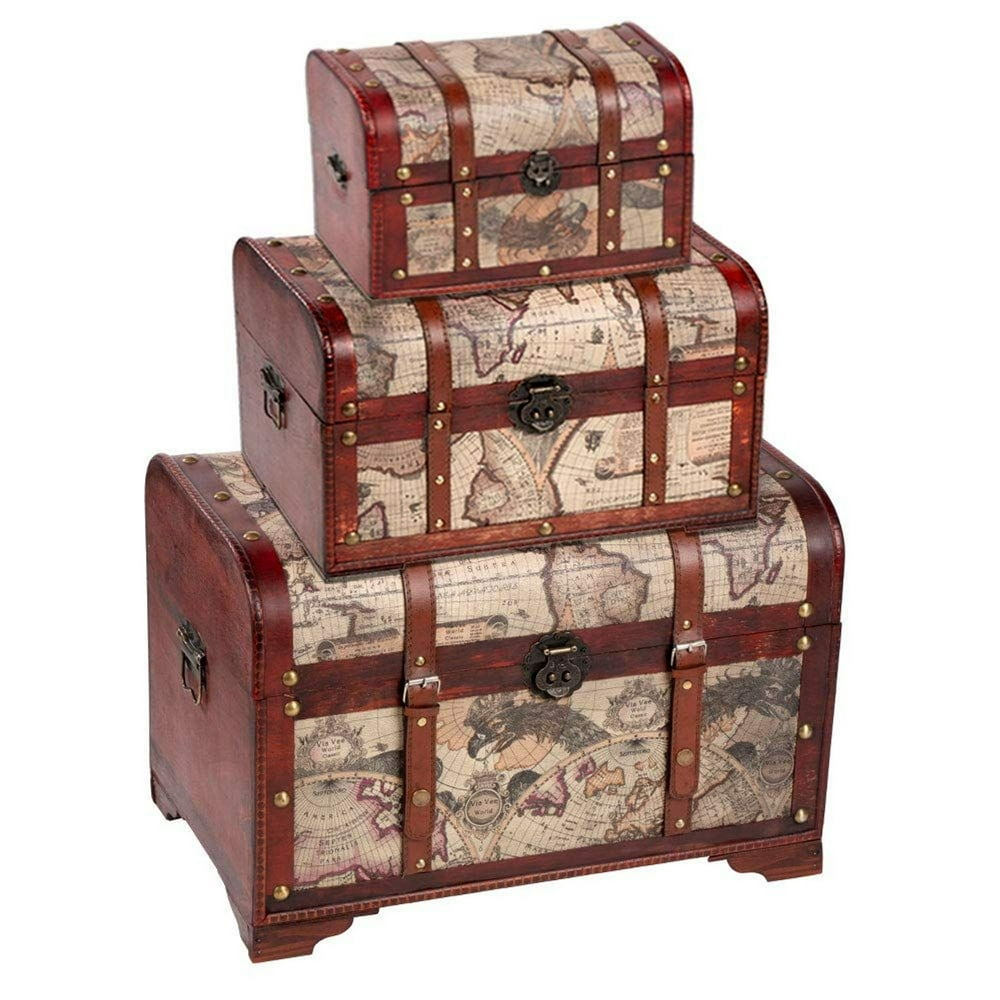 Juvale Wooden Chest Trunk, 3Piece Storage Trunk and Chests Map