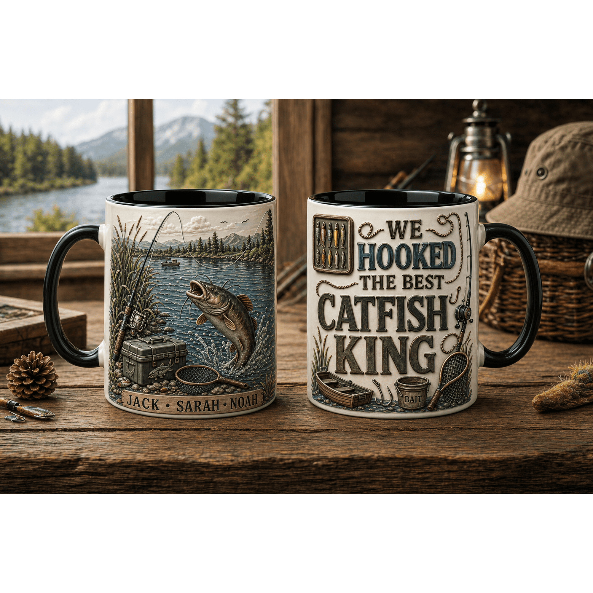 Coffee Mug Catfish King Custom Name Morning Coffee Gift for Dad Grandpa Fisherman