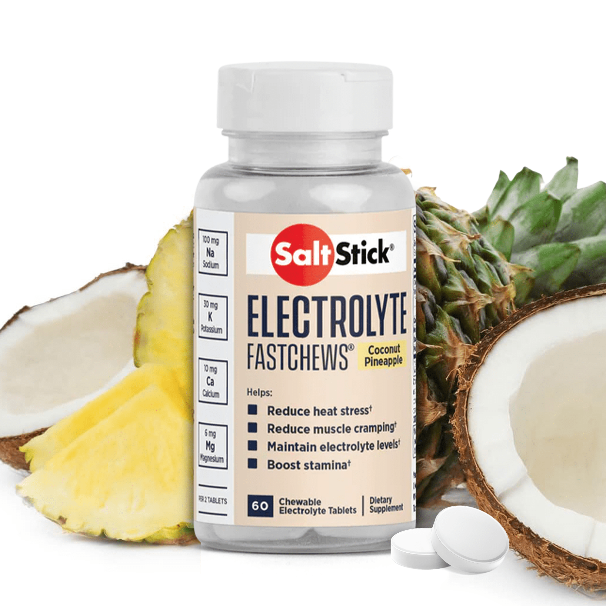 SaltStick Electrolyte FastChews, 60 Coconut Pineapple Chewable Electrolyte Tablets, 60 Count