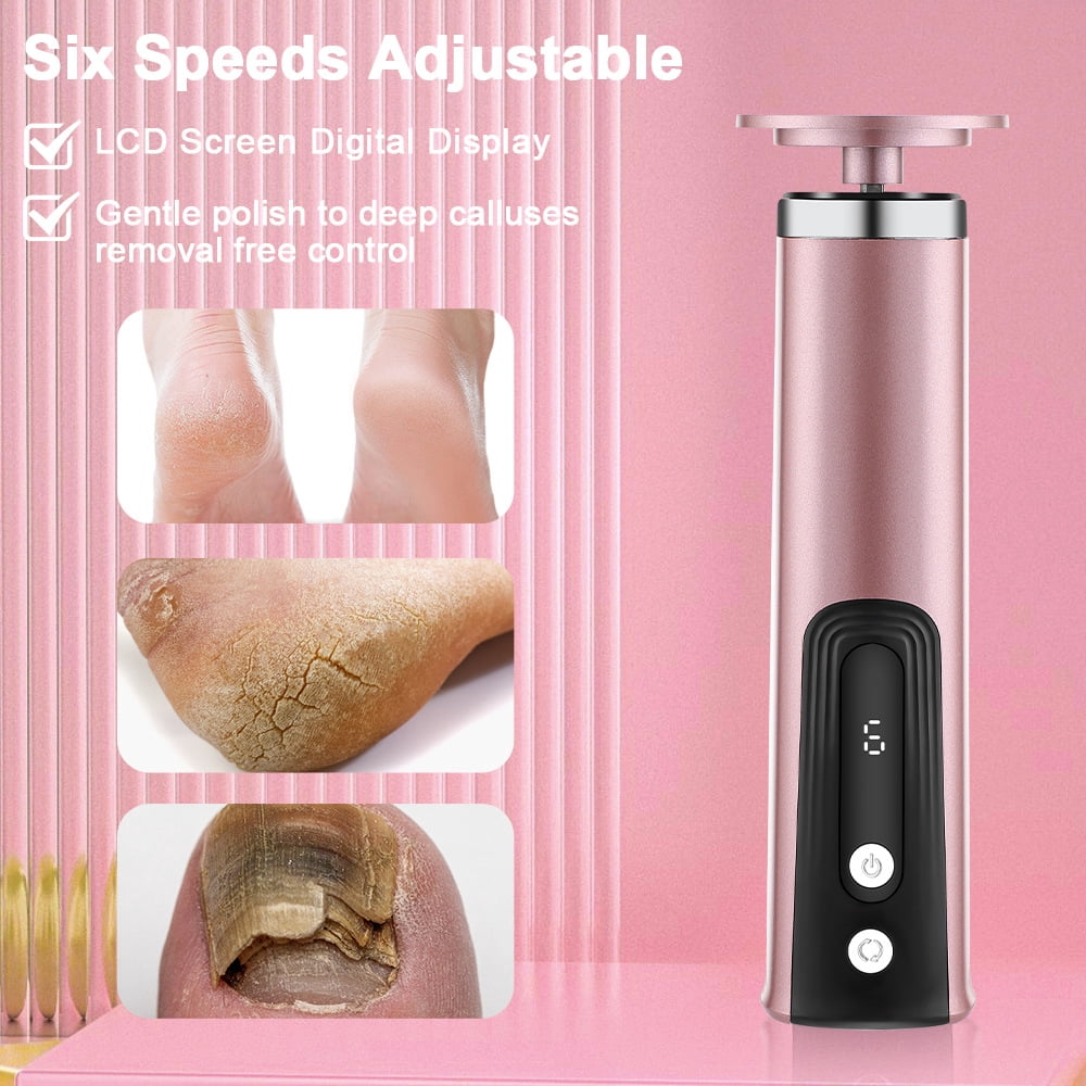 Professional Electric Foot Callus Remover Kit, Cordless & Rechargeable Pedicure Tool with 120 Replacement Sanding Discs for Removing Hard, Cracked Skin on Feet, Rose Gold