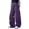 thumbnail image 2 of UACY Girls Floral Print Sweatpants Fall Casual Cute Soft Fleece Wide Leg Joggers Teen Fashion Baggy Straight Track Pants, 2 of 6