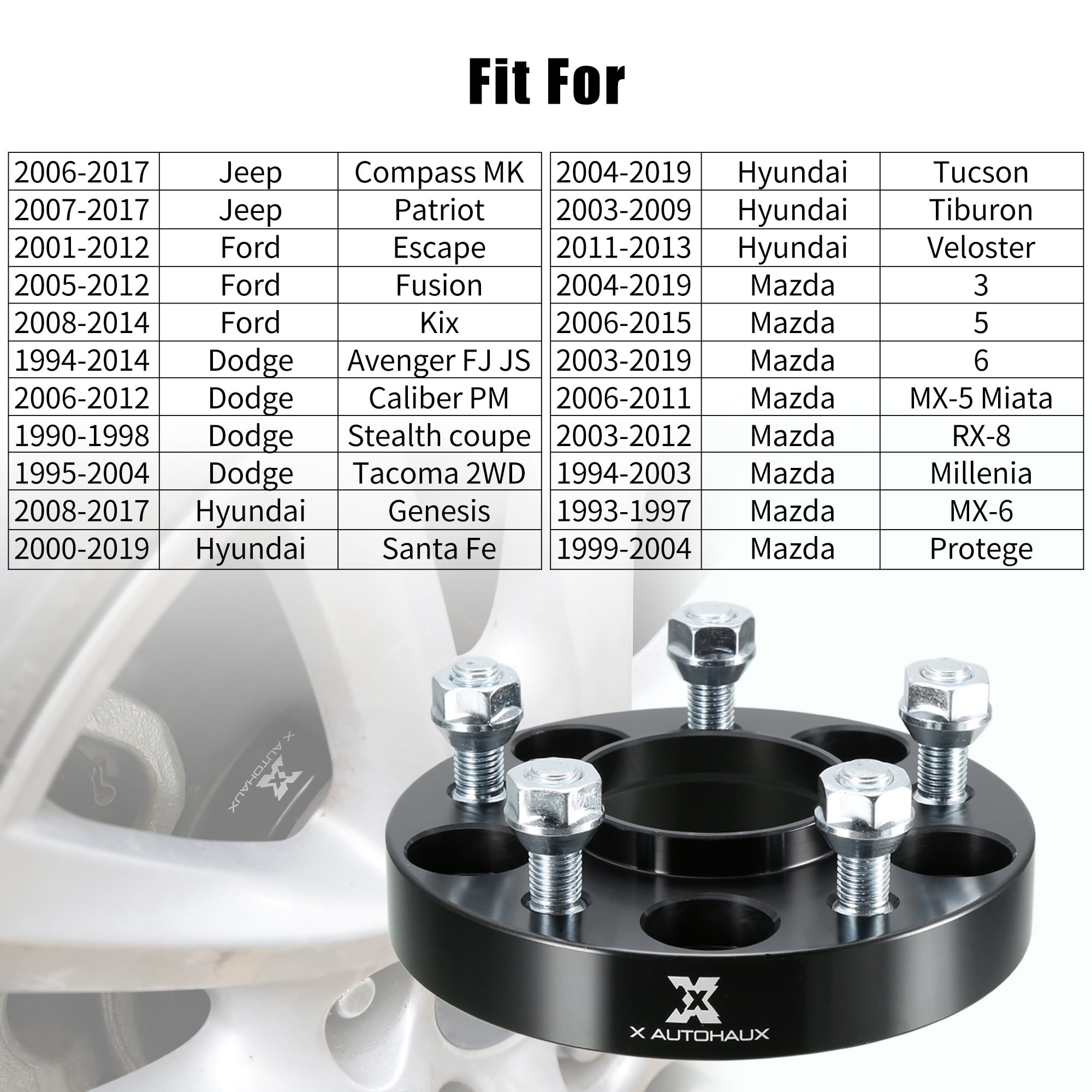 X AUTOHAUX 4pcs 5 Lug 1 Thickness Wheel Spacer Adapter 5x4.5 Hub Centric Wheel Spacers Adapters Black for Jeep for Ford for Dodge for Hyundai for Mazda