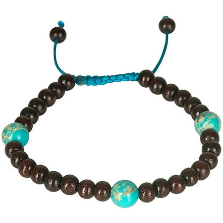 Tribe Azure Rosewood Adjustable Wood Bracelet Gemstone Dark Healing Meditation Yoga Buddhist Chakra Spiritual Boho Hippie Women Fashion Delicate Everyday Comfortable Handmade