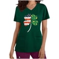 thumbnail image 2 of Uootdi Womens Tops Short Sleeve V Neck St Patrick's Day American Flag Shamrock Print Medical Shifts Casual Scrubs Tops Blouses Gift, 2 of 5