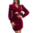 thumbnail image 1 of Vestido de manga larga para mujer, vestido plisado de terciopelo, vestido plisado de terciopelo abullonado, vestido plisado para mujer, artesanía superior, 1 of 6
