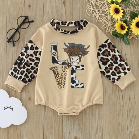

Western Baby Girl Boy Clothes Sweatshirt Romper Cow Leopard Printed Bodysuit Long Sleeve Onesie Newborn Fall Winter Outfits