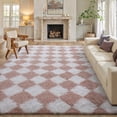 thumbnail image 5 of BERTHMEER 8'x10' Large Checkered Shag Area Rug for Living Room, Modern Pink and White Ultra Non-Slip Large Soft Indoor Fluffy Rugs for Bedroom Carpet Home Dorm Aesthetic Decor, Pink&White, 5 of 5