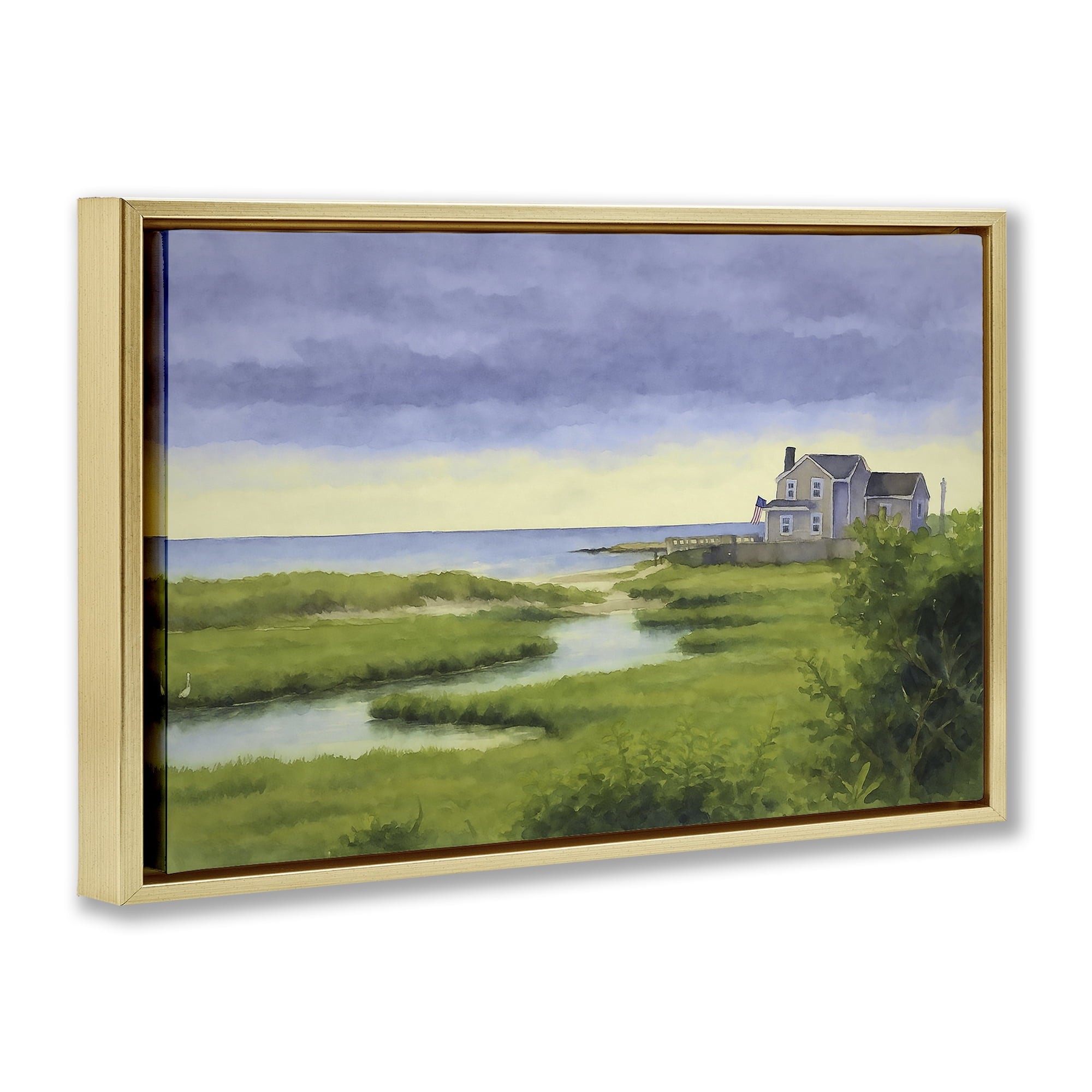 Stupell Industries Marshside Serenity on Cape Gold Framed Floater Canvas Wall Art, design by Grotto Studios