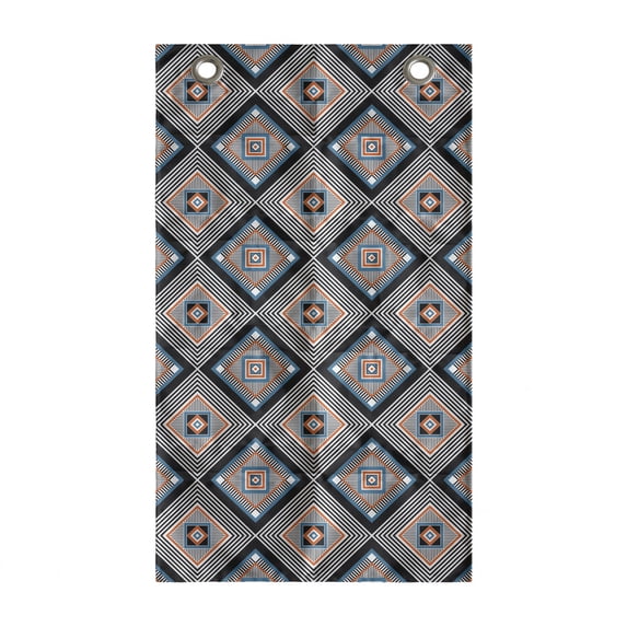 Abstract Hanging Pocket Organizer, Nested Geometric Shapes with Stripes, Printed Polyester Storage Bag with Pockets, 21" x 31", Indigo Salmon