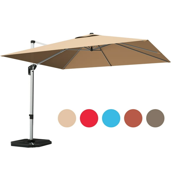 Gymax 10Ft Square Offset Hanging Patio Umbrella w/ Base 360 Degree Tilt Beige