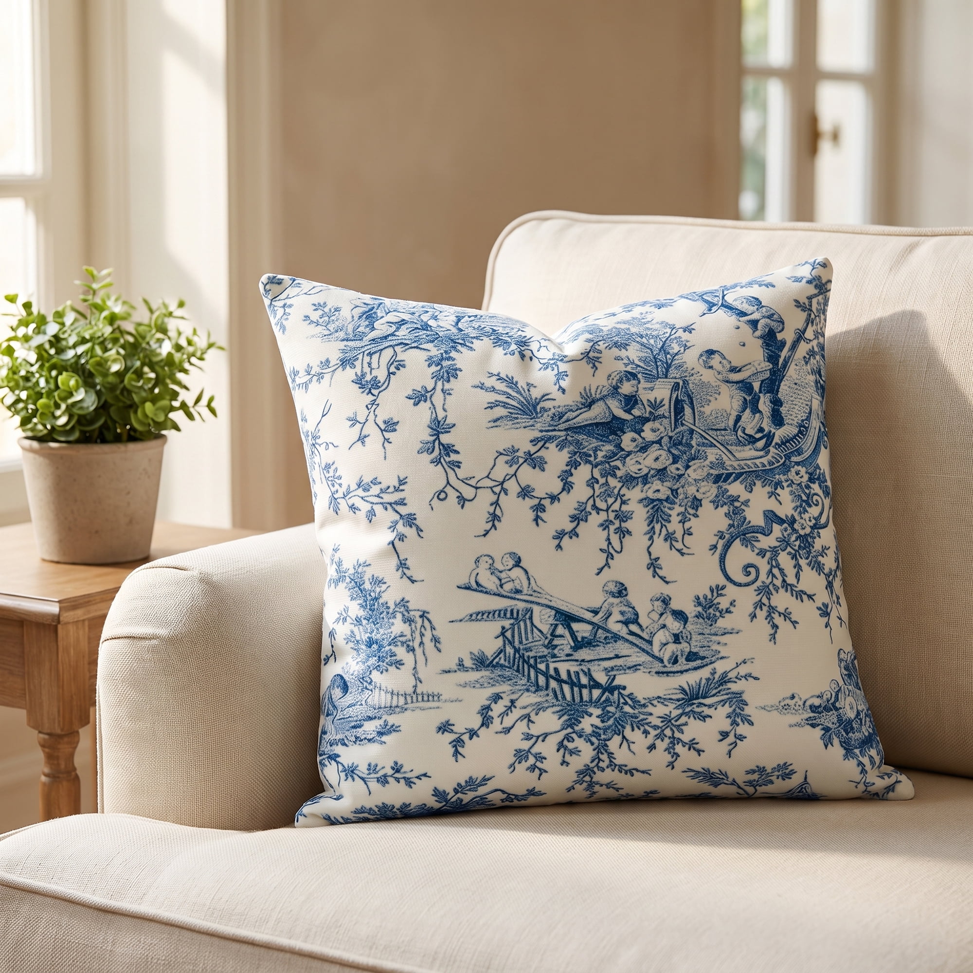 Unique Bargains Set of 2 Botanical Floral Printed Throw Pillow Covers Navy Blue 18"x18"