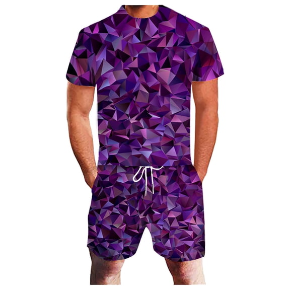 Vedolay Set For Men Casual Summer Men's Summer 2 Piece Outfits Casual Short Sleeve Shirts and Classic Fit Shorts Sets,Blue XL