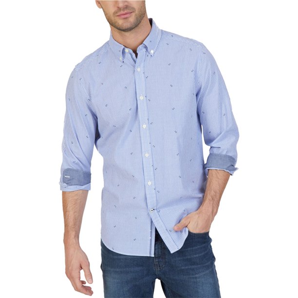 Nautica Anchor - Camisa con botones para hombre, color azul, pequeña
